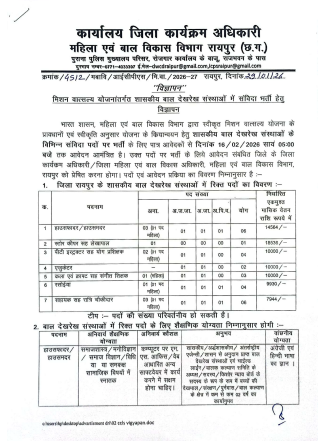 WCD Raipur Recruitment 2026 Notification