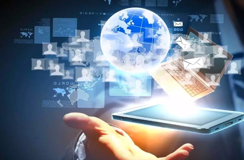 डिजिटल दुनिया और भविष्य की तकनीक जैसे AI और 6G को दर्शाती एक आधुनिक ग्राफिक्स इमेज